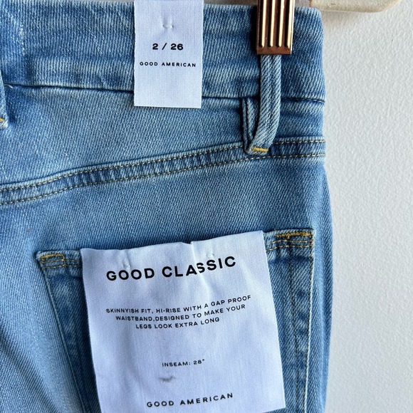 Good American Slim Straight Jeans Womens Size 2 Blue Distressed High Rise NWT - Picture 4 of 9